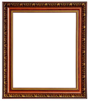 Gold and wood frame on white background