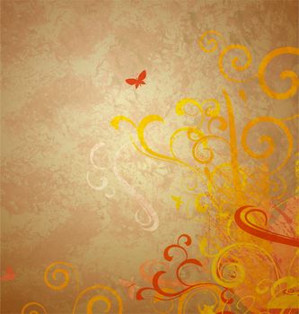 vintage style brown paper with yellow nature decor corner and butterfly
