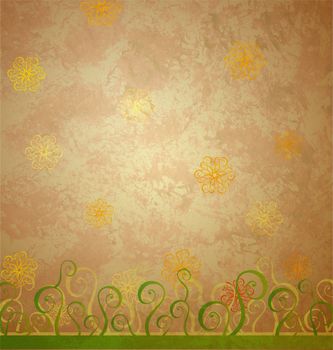 vintage style brown paper with yellow and green nature decor