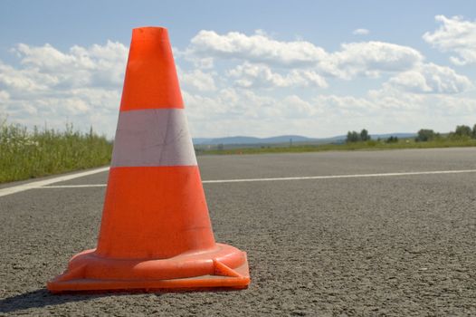 Warning road mark on a road.