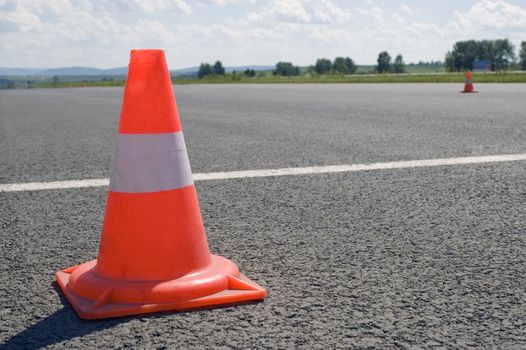 Warning road mark on a road.