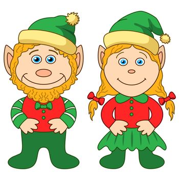 Cartoon, garden gnomes, boy and girl