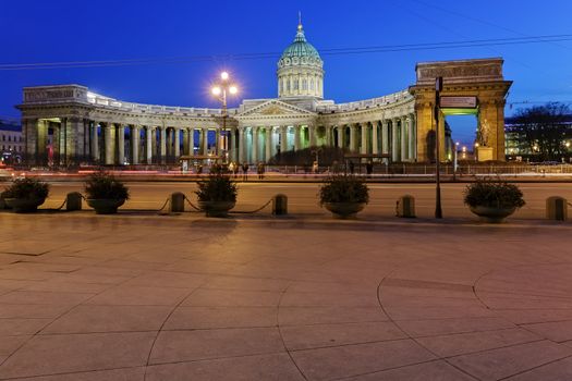 Night view of Kazan Cathedral in St.Petersburg, Russia.