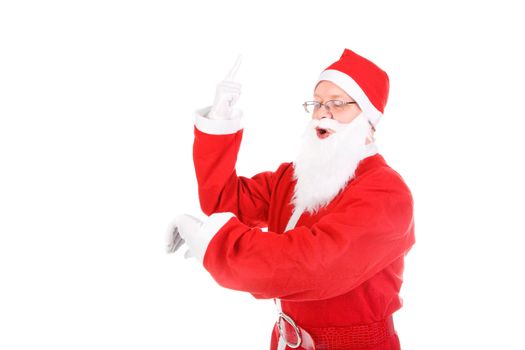 santa claus looking on the watch. isolated on the white background