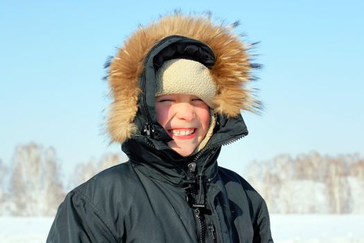 Happy Boy in Winter Portrait outdoor