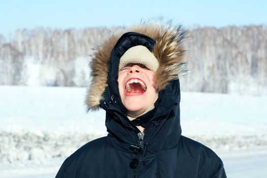 Portrait of Screaming Boy in the Winter