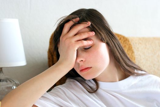 Sad Teenage Girl at the Home Portrait closeup