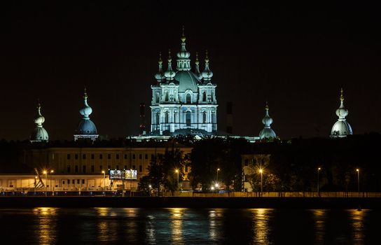 Smolnyj cathedral in St.-Petersburg. Night view.
