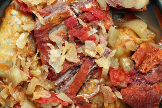 detail of boiled pork meat and stuffed cabbage