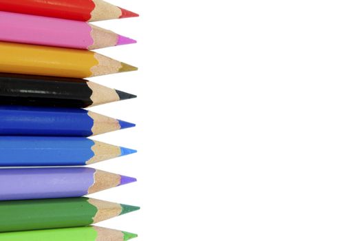 Colouring crayon pencils isolated on white background