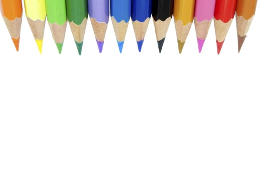 Colouring crayon pencils isolated on white background