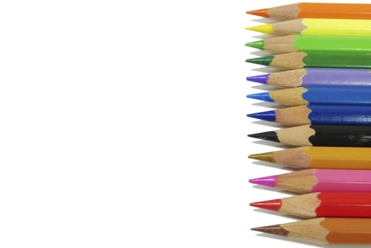 Colouring crayon pencils isolated on white background