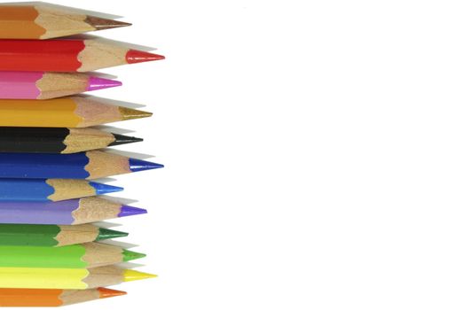 Colouring crayon pencils isolated on white background