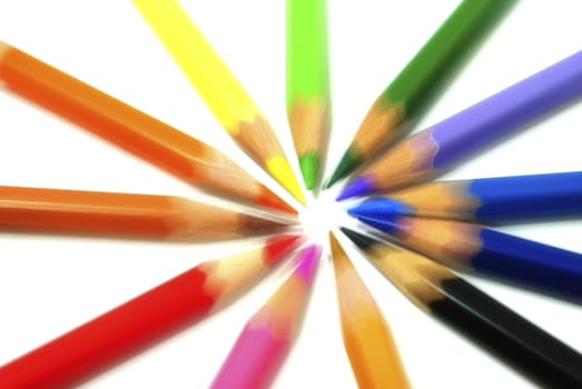 Colouring crayon pencils isolated on white background