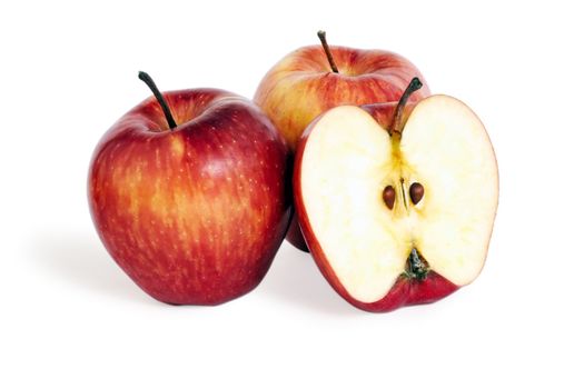 Three apples on a white background