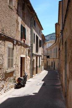  Street scene in Pollensa, Mallorca, Spain. A traditional old Mallorcan town.