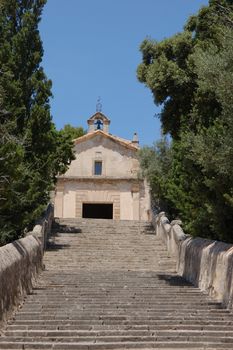 Looking up the Calvary steps in Pollensa, Mallorca towards the Calvary Chapel