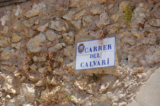 One of the street signs on the Calvary steps, Pollensa, Mallorca