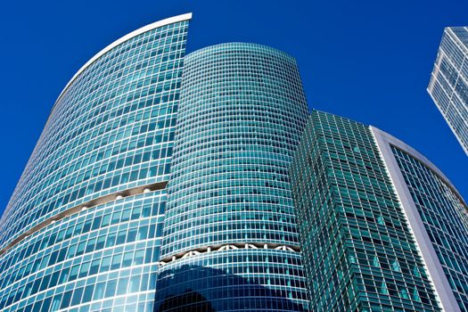 Modern skyscrapers under blue sky