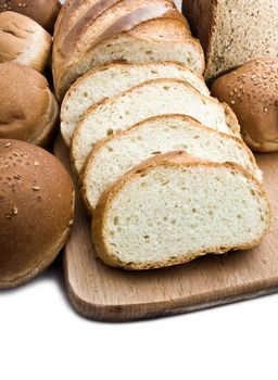 Different types of bread isolated on white background