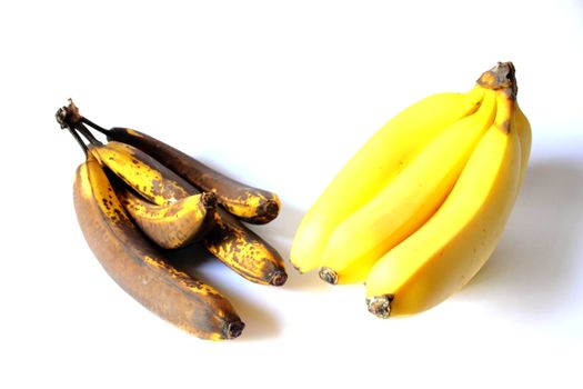 Isolated ripen and unripe rotten bananas