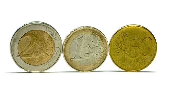 three euro coins one two and fifty cents