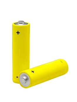 two yellow AA batteries isolated on white background