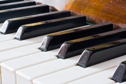Closeup view of a piano keyboard