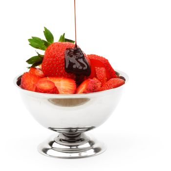 strawberry stack in chocolate  isolated on white