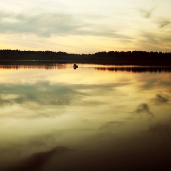 sunset lake nature panorama