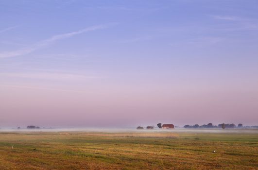 Dutch farm on horizon during early sunrise