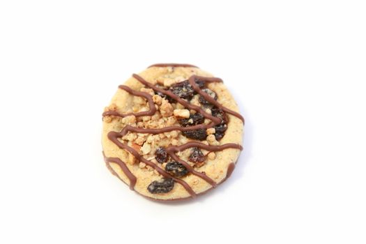 healthy cookie with dry fruits, nuts and chocolate on white background