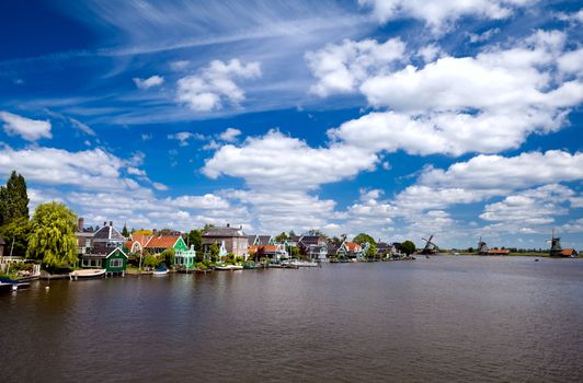 view on river and sky in Zaanse Schans in North Holland