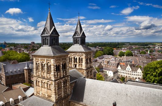 view on Maastricht and Basilica of Saint Servatius from the top of Sint-Janskerk