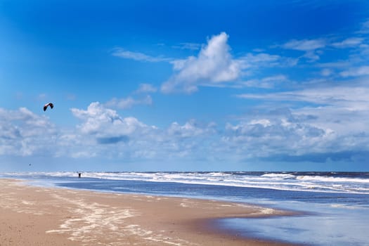 sunny beach and kitesurfing in North sea