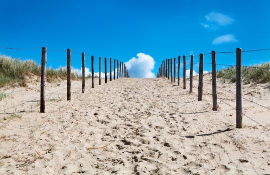 sandy path to the blue sky