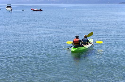 Kayak and water sport on lake Tahoe, California.