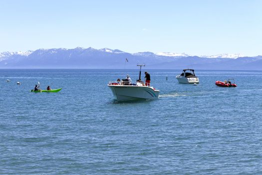 Returning from a paragliding experience on lake Tahoe, California.