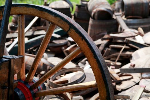 wooden wheel of old cart in Dutch village
