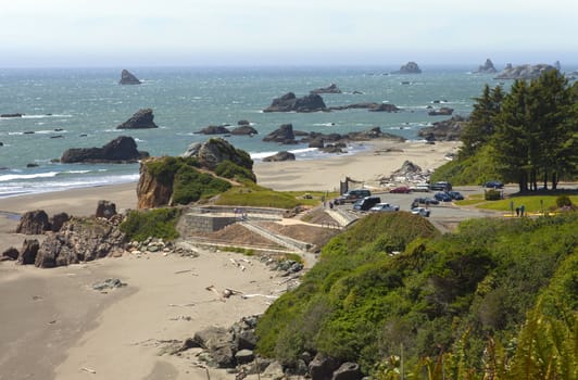 Oregon coastline rocky beaches and shoreline near Yachats OR.