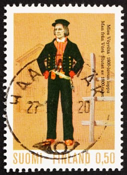 FINLAND - CIRCA 1972: a stamp printed in the Finland shows Man from Voyni, 19th Century, Regional Costume, circa 1972