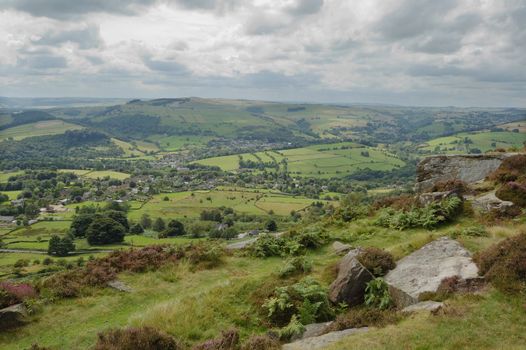 View down to Curbar from the rocks of Froggatt Edge