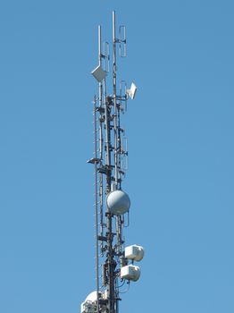 Communication tower radio mast with antenna aerial