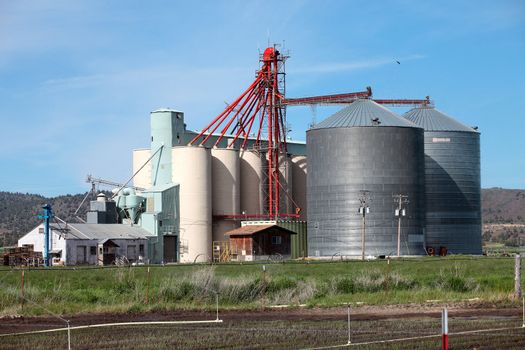 Grain silos and farmaland Klamath Falls region Oregon.