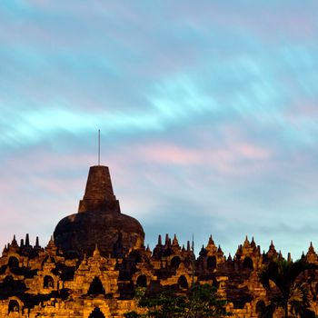 Borobudur Temple at Dusk in Yogyakarta, Java, Indonesia.