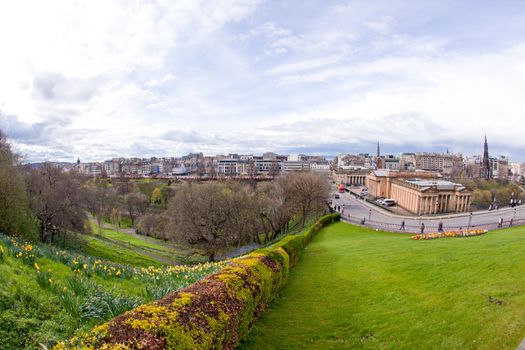 Edinburgh skyline with garden Scotland UK