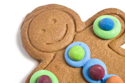 Close up of a decorated gingerbread man