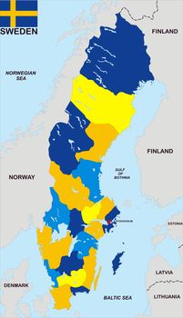 very big size sweden political map with flag