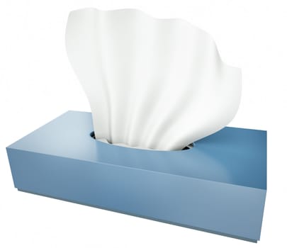 Blue tissue box isolated on white background. 3D render.