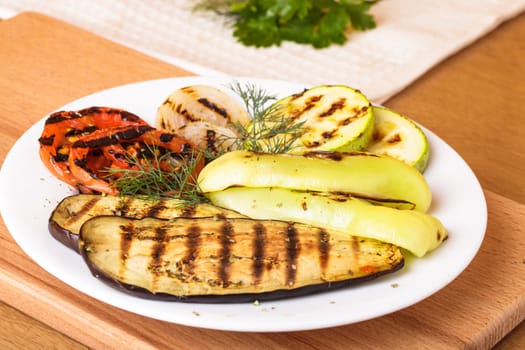 Grilled vegetables: eggplant, squash, tomato and onion